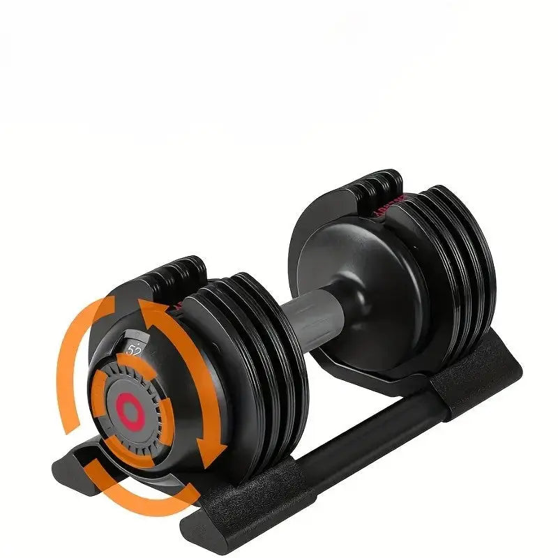 Adjustable dumbbell with rotating dial mechanism for quick and precise weight selection during strength training workouts
