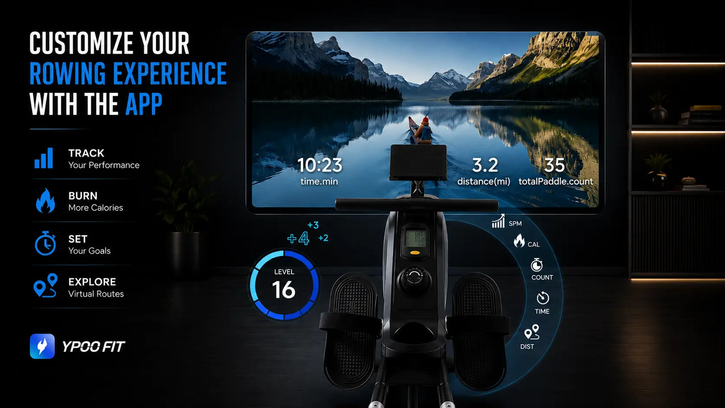 Foldable Magnetic Rowing Machine: Quiet Home Rower, 16 Levels Fortira Fitness
