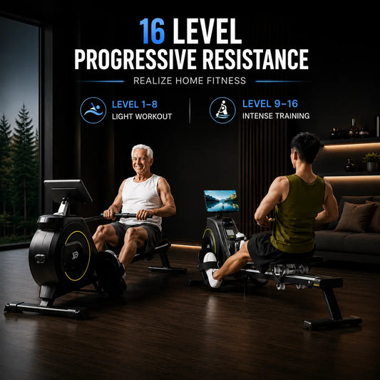 Foldable Magnetic Rowing Machine: Quiet Home Rower, 16 Levels Fortira Fitness