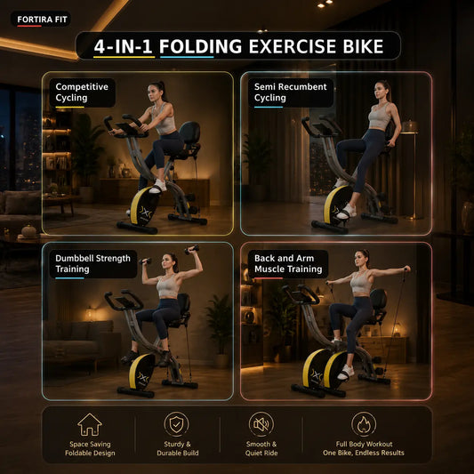 Multipurpose Exercise Bike w/ Dumbbells & Resistance Bands Exos Fitness
