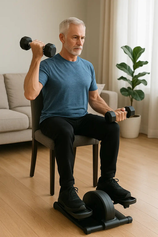 Seated-Strength-Training-Build-Muscle-Using-Dumbbells-Bands-or-Bodyweight Fortira Fitness