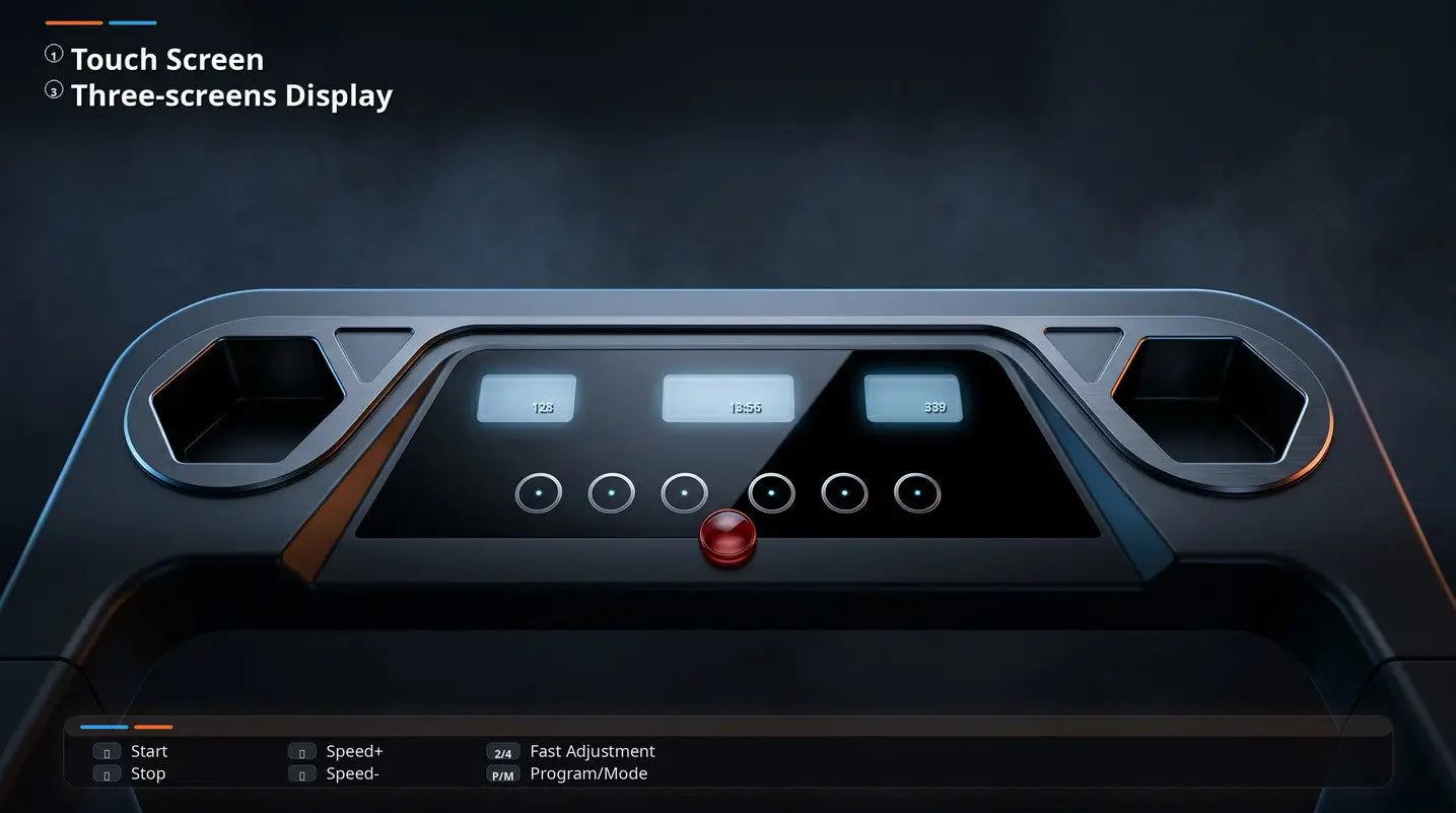 4-in-1 Foldable Treadmill w/ 10% Incline, 3 Touchscreens, 300 lb Fortira Fitness