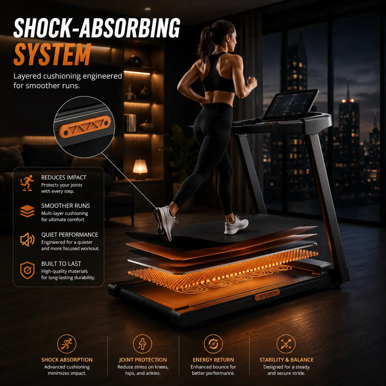 4-in-1 Foldable Treadmill w/ 10% Incline, 3 Touchscreens, 300 lb Fortira Fitness