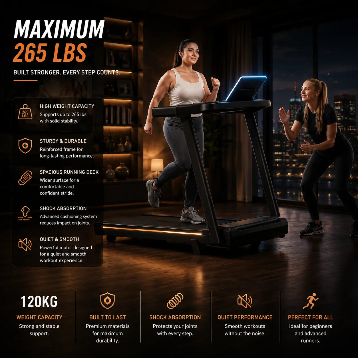 4-in-1 Foldable Treadmill w/ 10% Incline, 3 Touchscreens, 300 lb Fortira Fitness