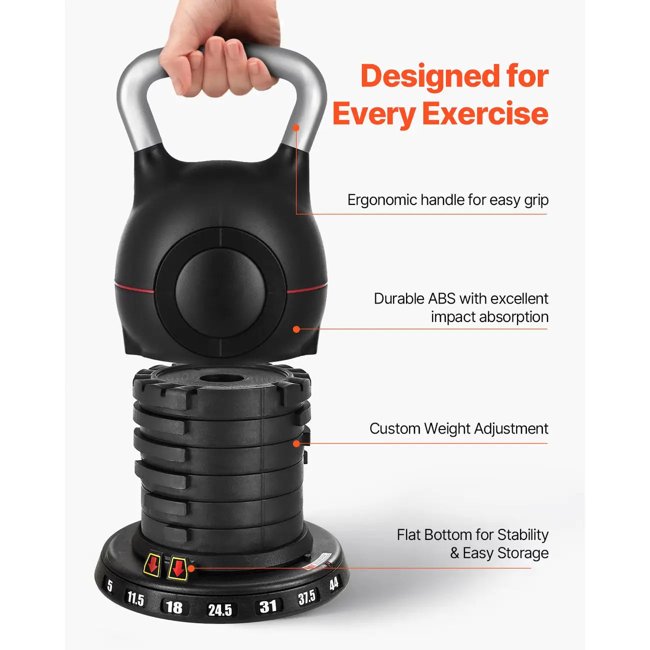 7-Level Adjustable Die-Cast Kettlebell 5–44 LB Fortira Fitness