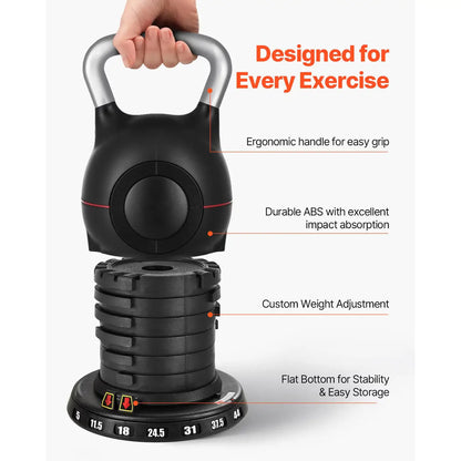 7-Level Adjustable Die-Cast Kettlebell 5–44 LB Fortira Fitness