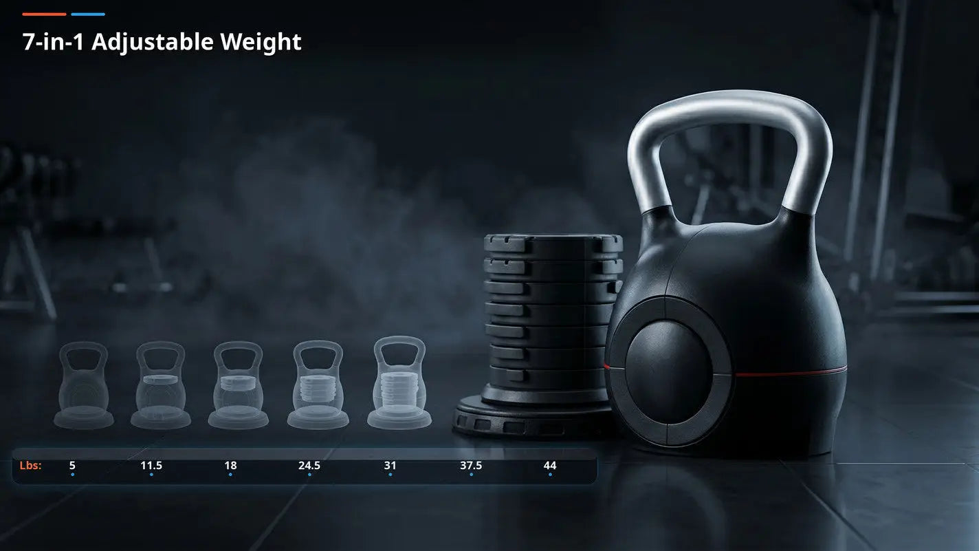 7-Level Adjustable Die-Cast Kettlebell 5–44 LB Fortira Fitness