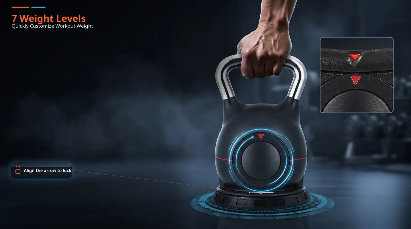 7-Level Adjustable Die-Cast Kettlebell 5–44 LB Fortira Fitness
