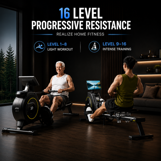 Foldable Magnetic Rowing Machine: Quiet Home Rower, 16 Levels Fortira Fitness