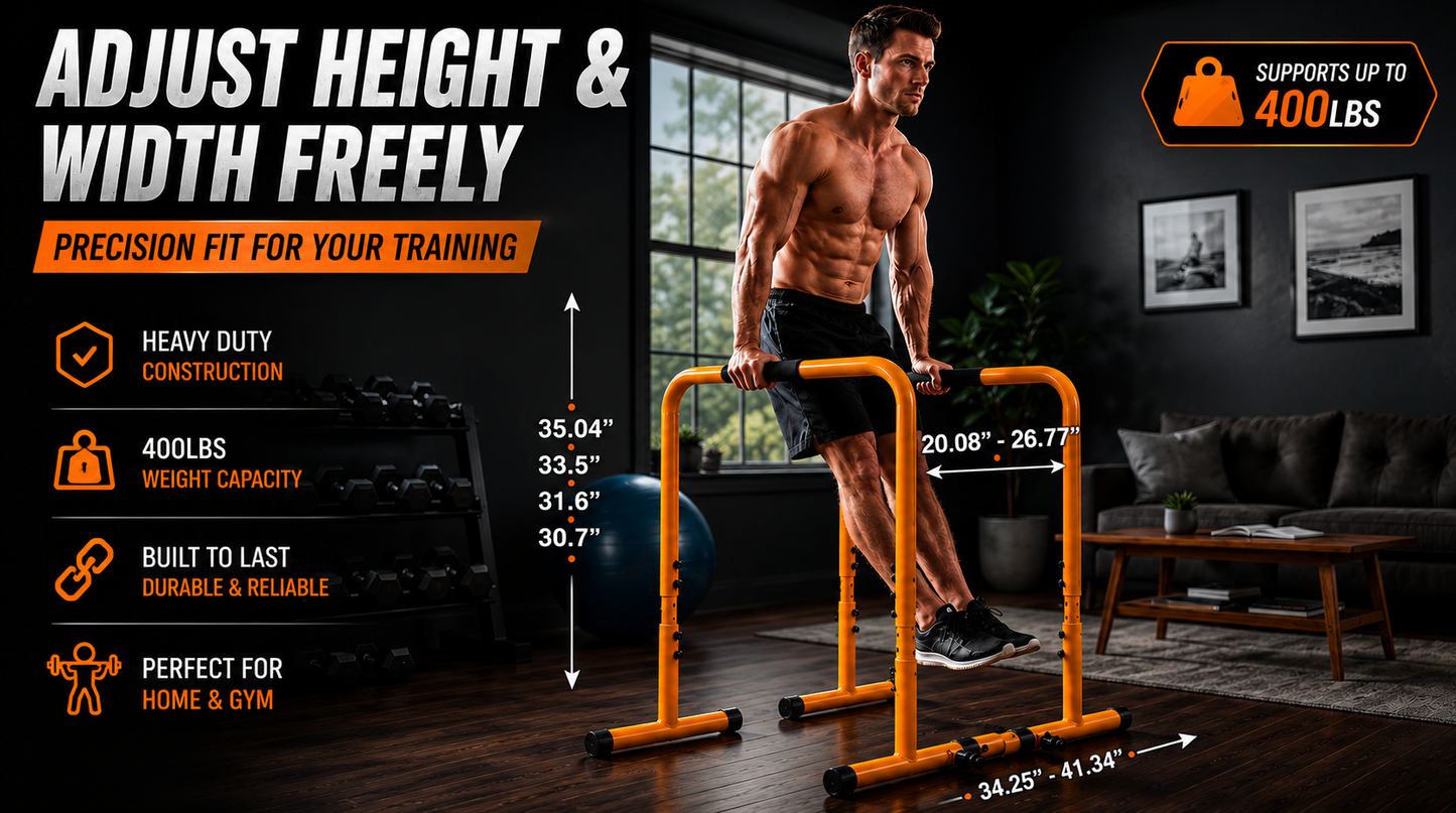 Heavy Duty Adjustable Dip Bar Station for Home Gym & Calisthenics