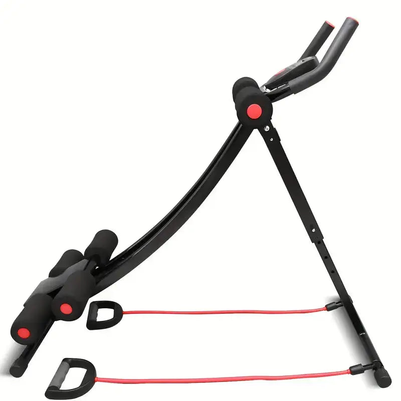 Black and red exercise device on a white background