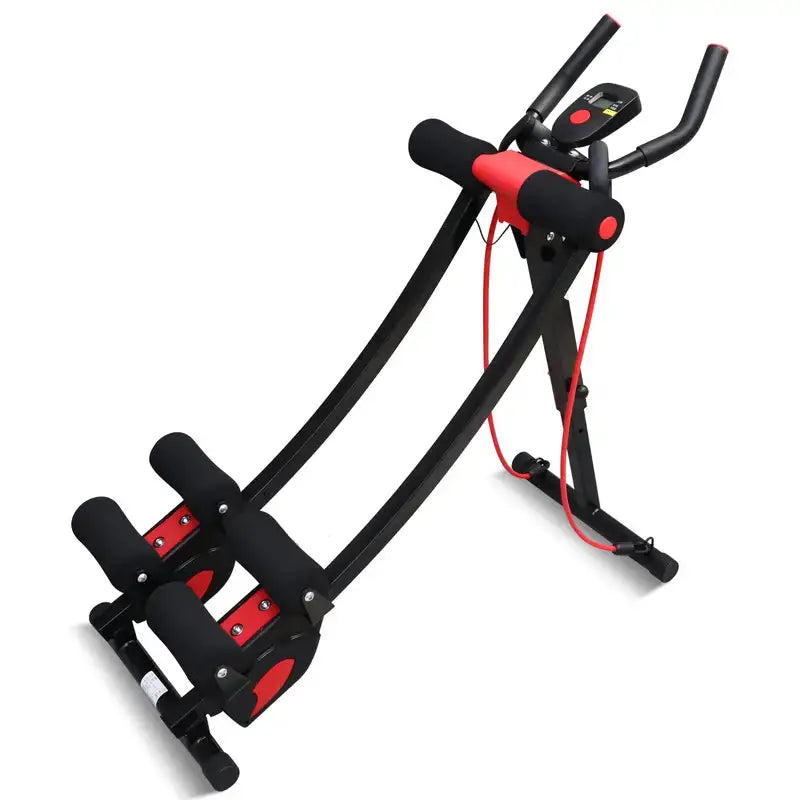 Black and red abdominal exercise machine on a white background