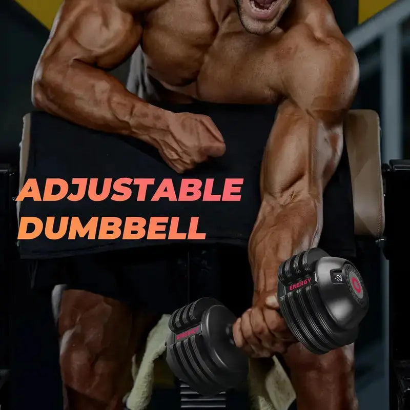 Man curling adjustable dumbbell 