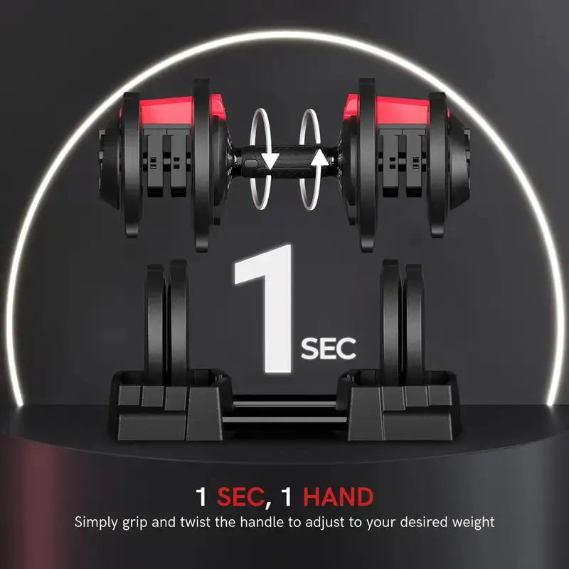 Quick adjustable dumbbell with one-hand twist mechanism for fast weight change in 1 second, ideal for efficient home workouts
