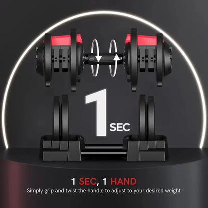 Quick adjustable dumbbell with one-hand twist mechanism for fast weight change in 1 second, ideal for efficient home workouts