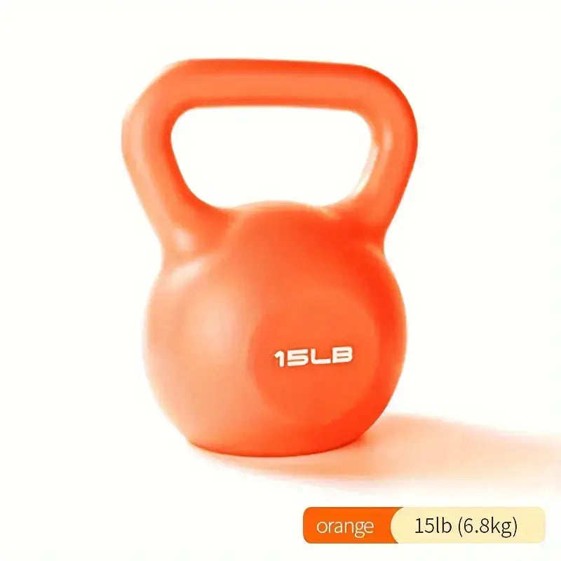 Orange 15lb (6.8kg) kettlebell weight for strength training and fitness workouts