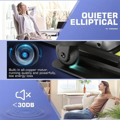 Seated elliptical exercise machine with ultra-quiet performance for noise-free use