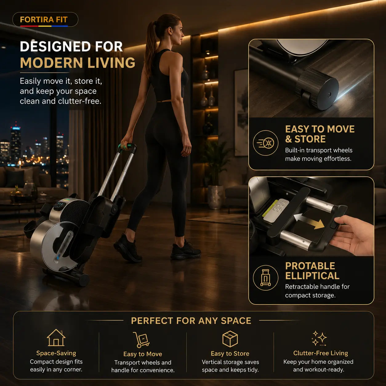 Electric Under Desk Elliptical w/ App and Remote Fortira Fitness
