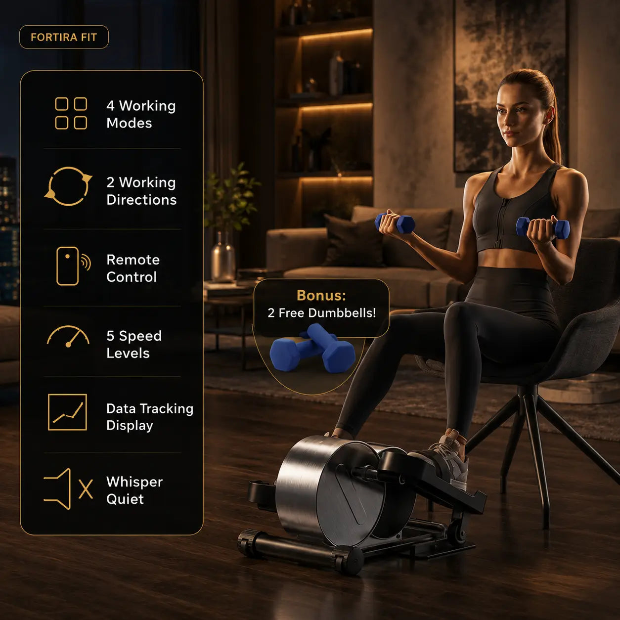 Electric Under Desk Elliptical w/ App and Remote Fortira Fitness