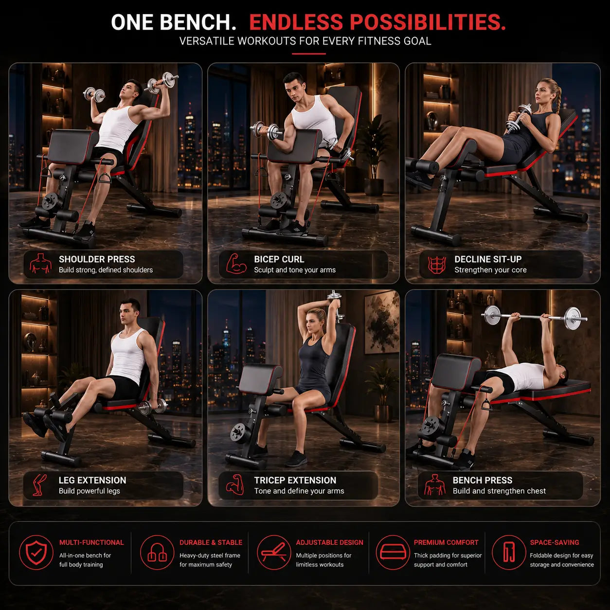 Foldable Dumbbell Stool & Adjustable Bench Press My Store