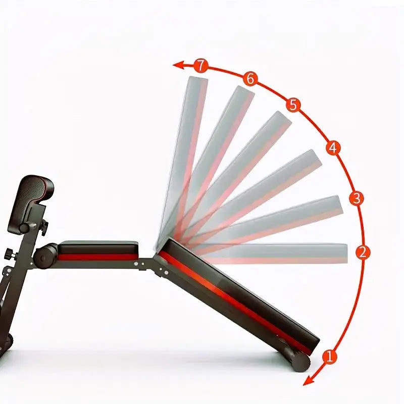 Adjustable weight bench with 7-position backrest angle settings for incline, flat, and decline workouts, ideal for strength training and home gyms