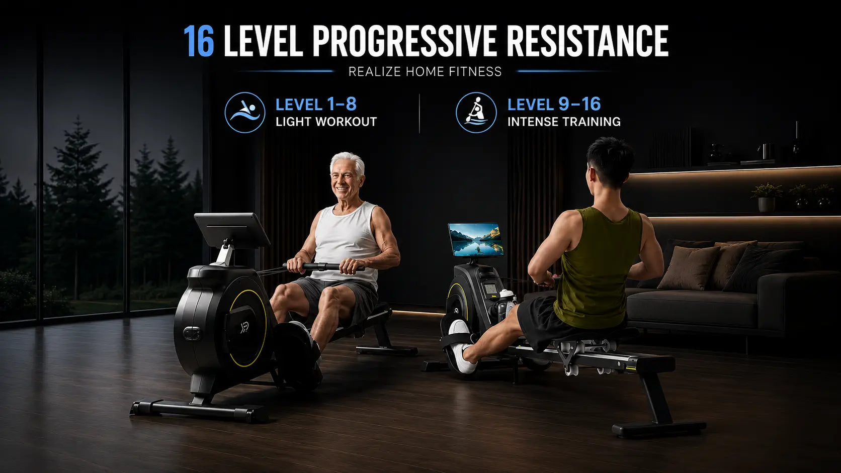 Foldable Magnetic Rowing Machine: Quiet Home Rower, 16 Levels Fortira Fitness