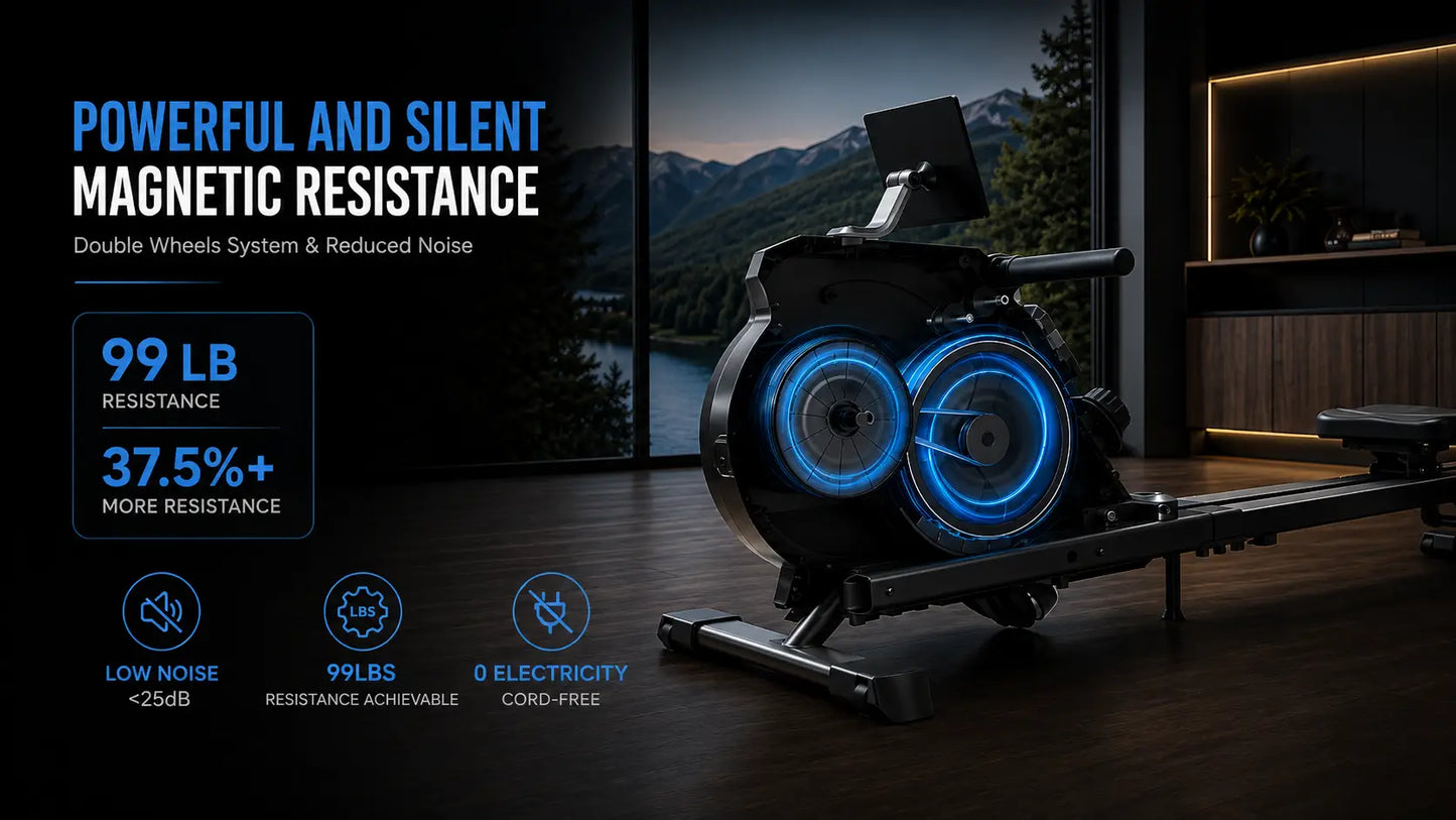Foldable Magnetic Rowing Machine: Quiet Home Rower, 16 Levels Fortira Fitness