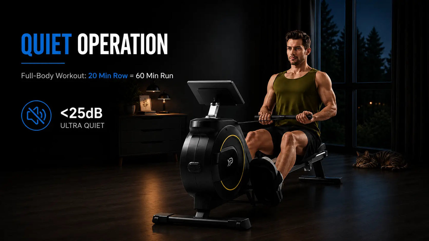 Foldable Magnetic Rowing Machine: Quiet Home Rower, 16 Levels Fortira Fitness
