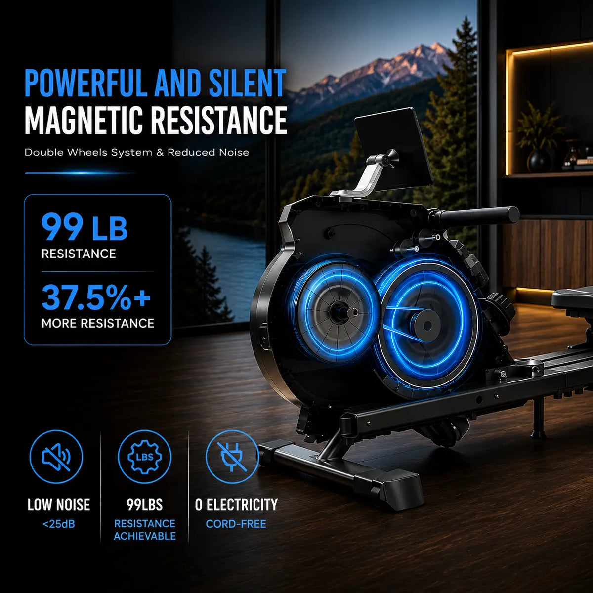 Foldable Magnetic Rowing Machine: Quiet Home Rower, 16 Levels Fortira Fitness