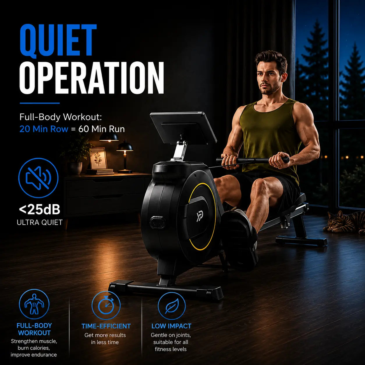 Foldable Magnetic Rowing Machine: Quiet Home Rower, 16 Levels Fortira Fitness
