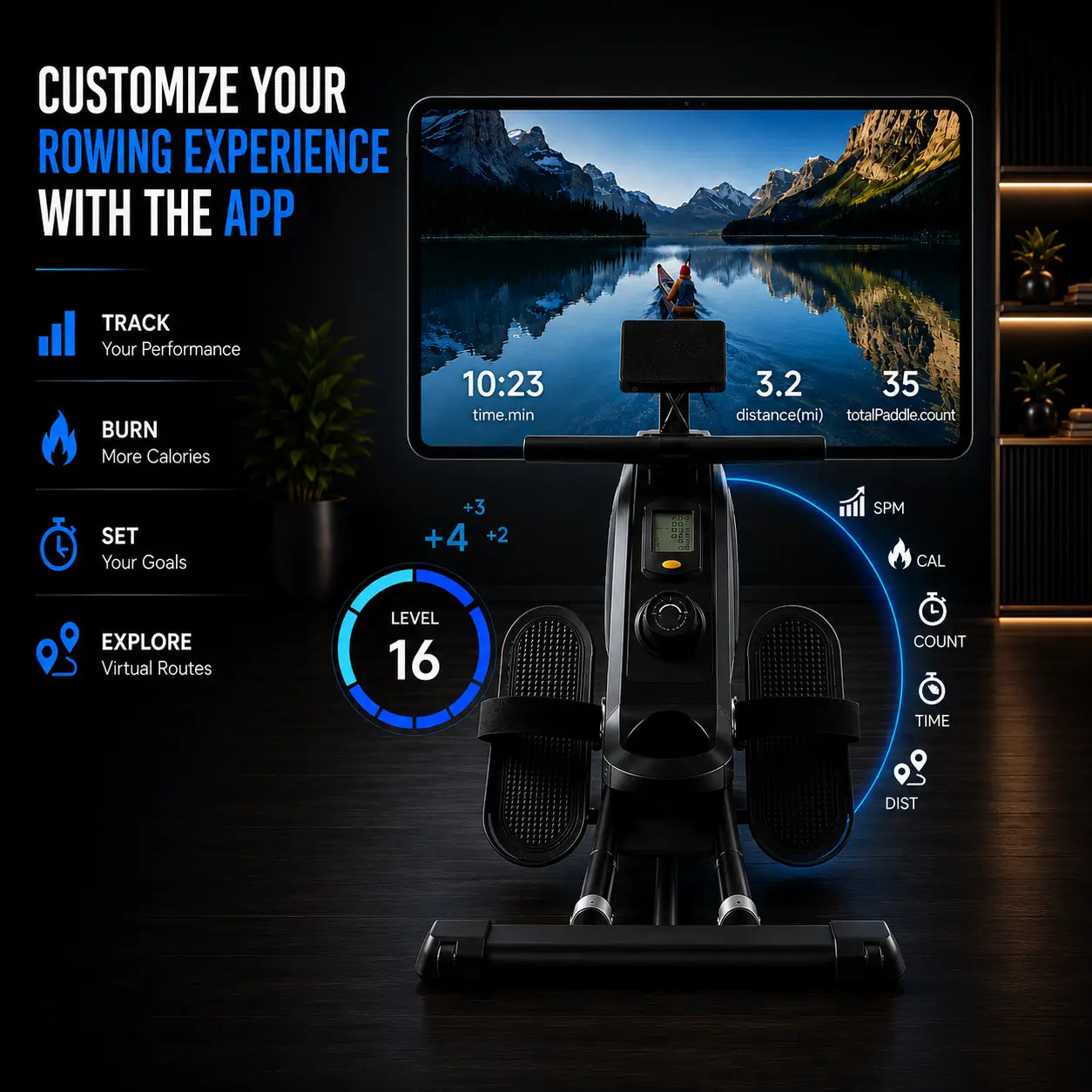 Foldable Magnetic Rowing Machine: Quiet Home Rower, 16 Levels Fortira Fitness