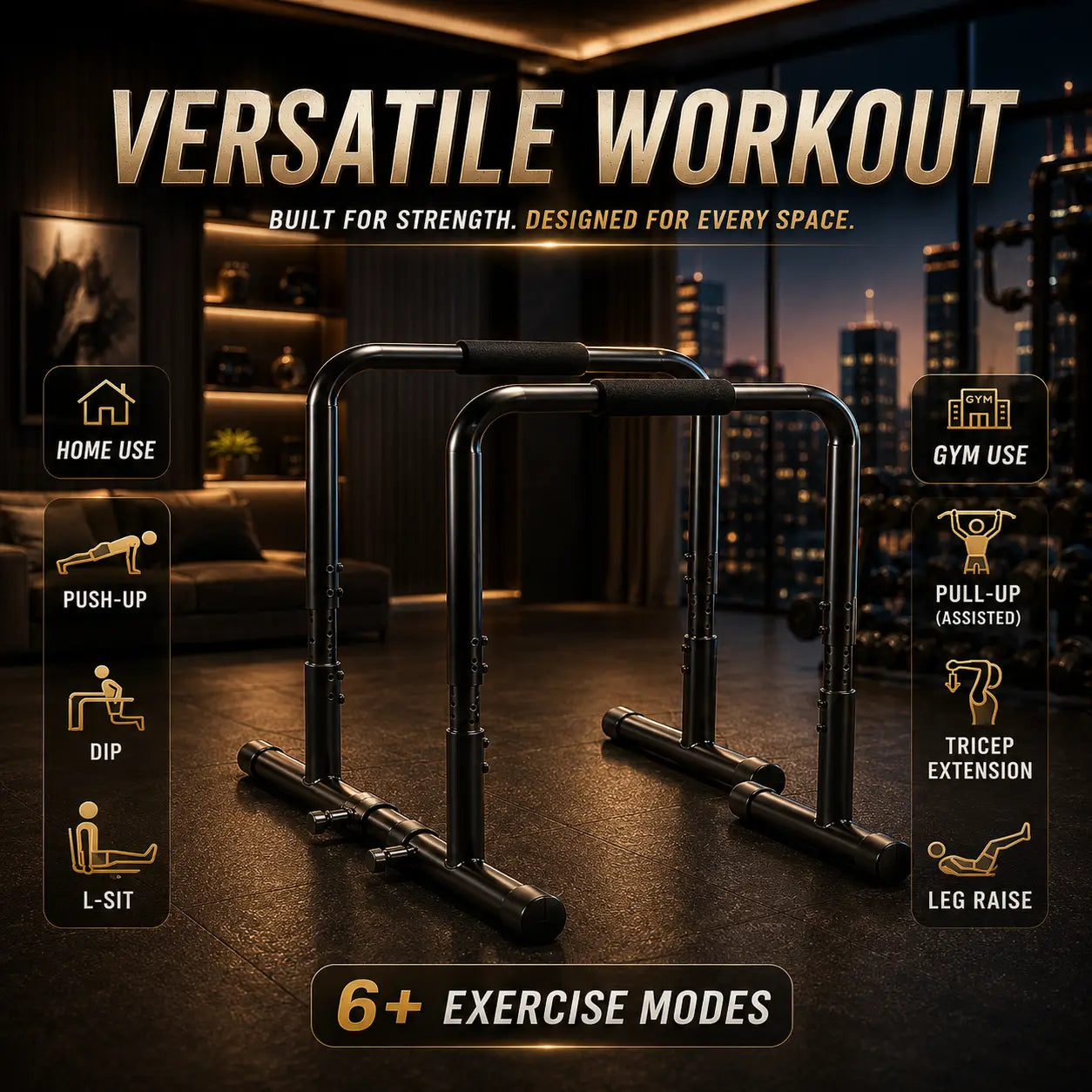 Heavy Duty Adjustable Dip Bar Station for Home Gym & Calisthenics Fortira Fitness