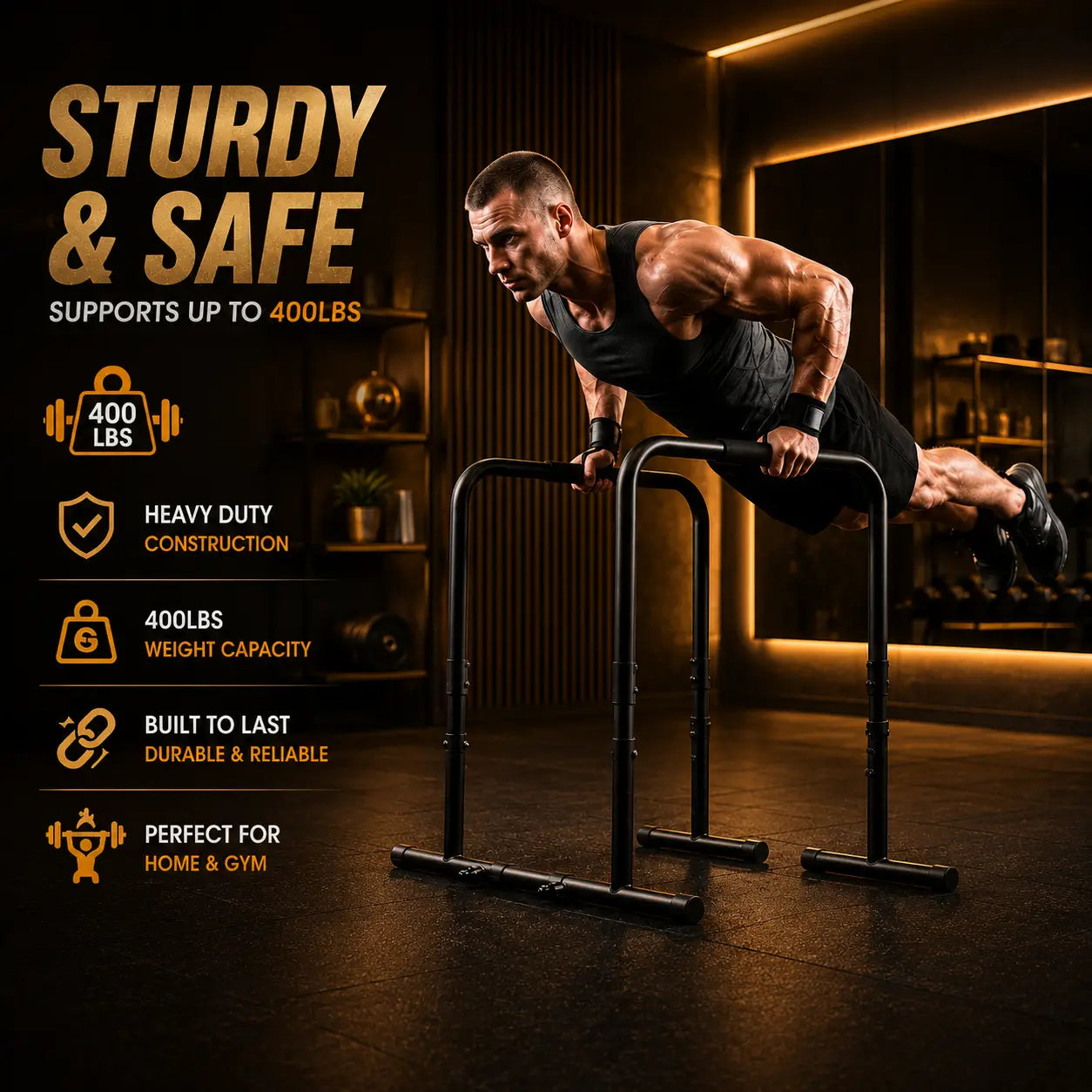 Heavy Duty Adjustable Dip Bar Station for Home Gym & Calisthenics Fortira Fitness