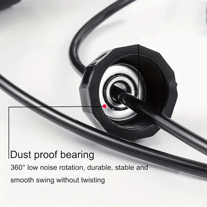Close-up of dustproof bearing on jump rope with 360-degree low noise rotation, ensuring smooth, stable, and tangle-free swing for intense cardio workouts