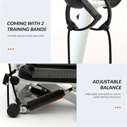 Mini stepper exercise machine featuring dual training resistance bands and adjustable balance hydraulic rod for enhanced stability and muscle training