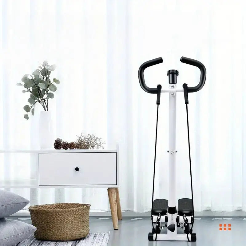 Mini stepper exercise machine with handlebars for home fitness workouts, perfect for cardio and strength training in small spaces
