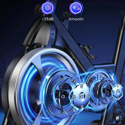 Smooth and ultra-quiet exercise bike flywheel system with noise level under 25dB for a silent home workout experience