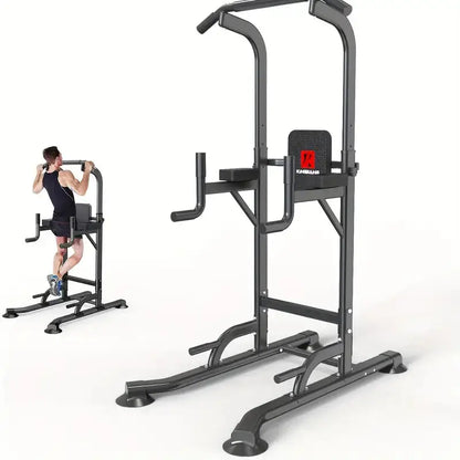 Multifunctional power tower dip station for home gym workouts with pull-up, dip, and leg raise exercise options