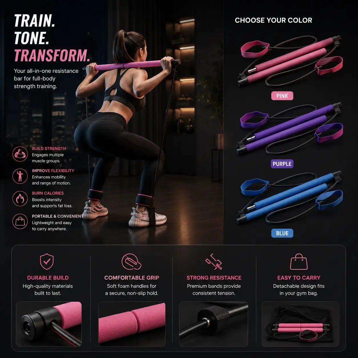 Multifunctional Resistance Bands & Yoga Poles Set Exos Fitness