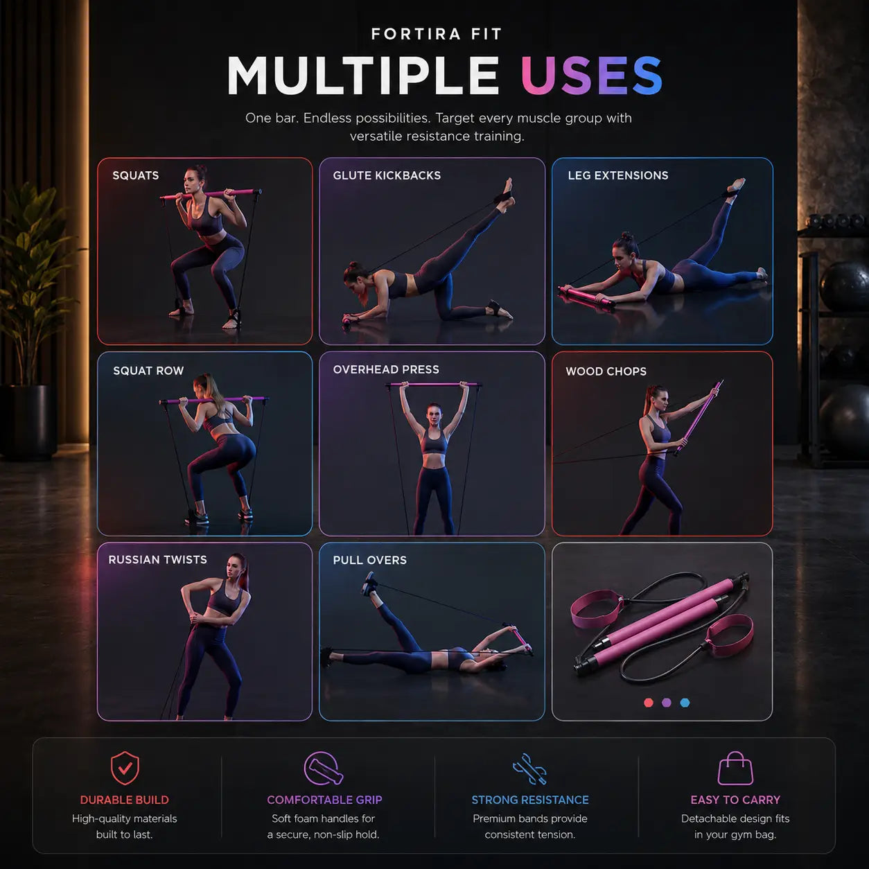 Multifunctional Resistance Bands & Yoga Poles Set Exos Fitness