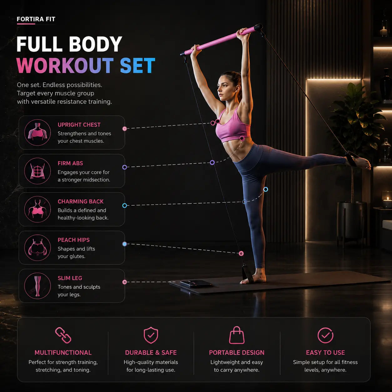 Multifunctional Resistance Bands & Yoga Poles Set Exos Fitness