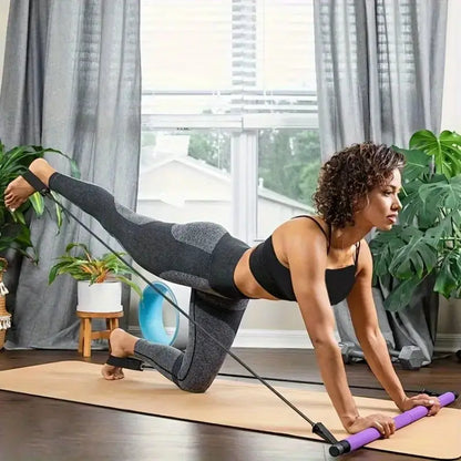 Woman exercising with resistance bands in a home setting