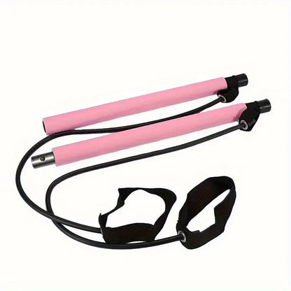 Pink resistance band with handles on a white background
