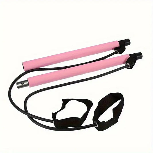 Pink resistance band with handles on a white background