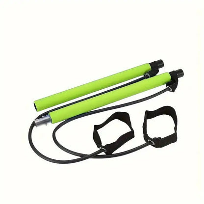 Green exercise poles with black straps on a white background