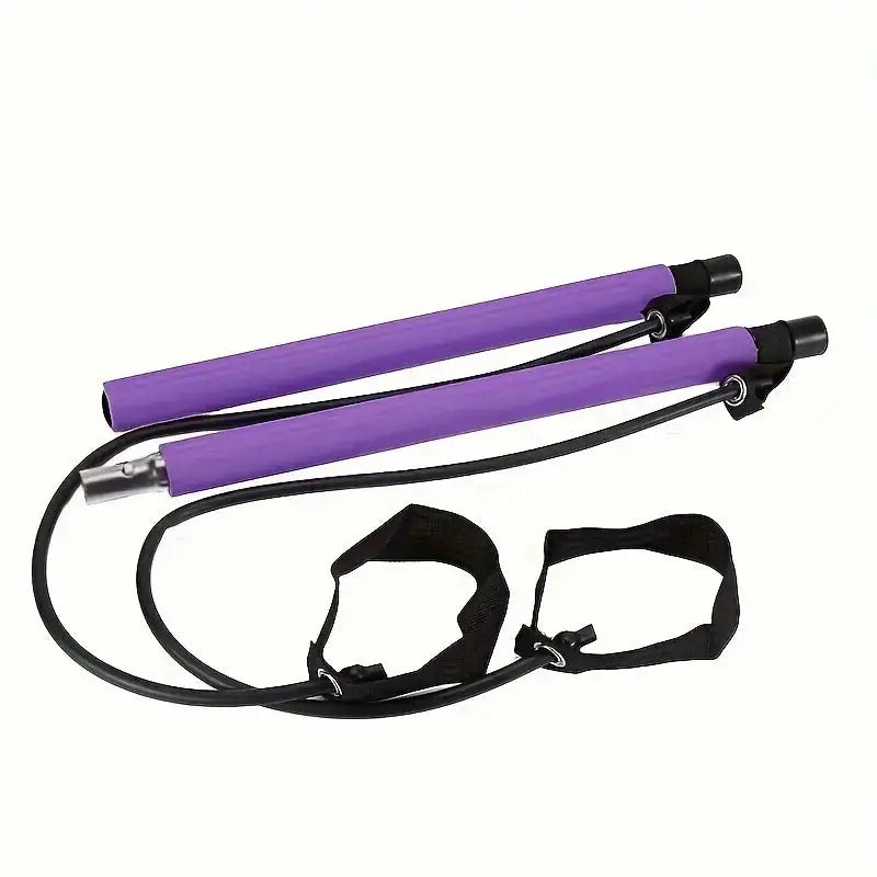 Purple resistance band with black handles on a white background