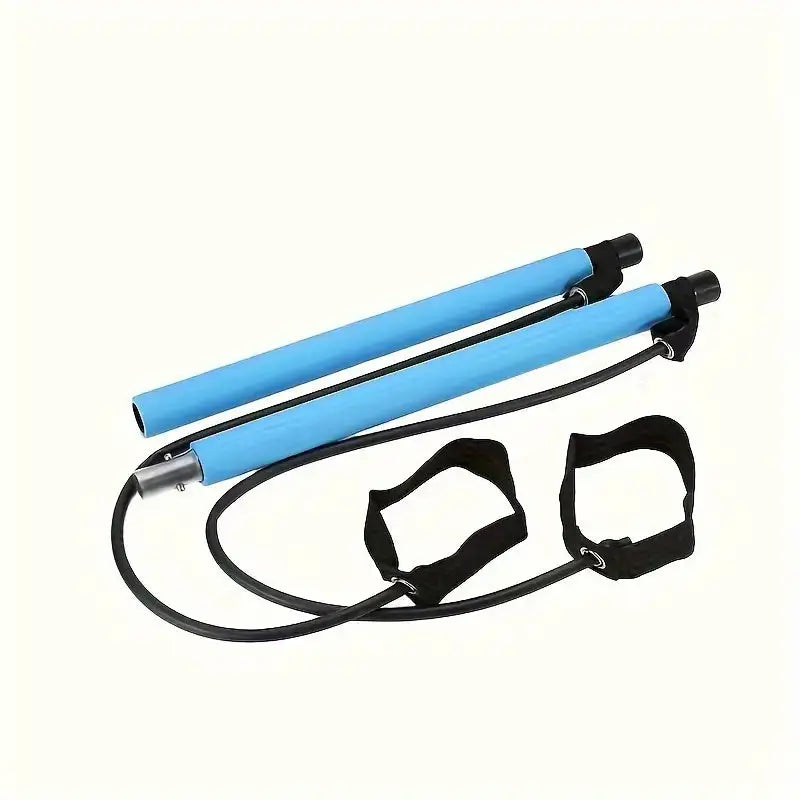 Blue resistance bars with black handles on a white background
