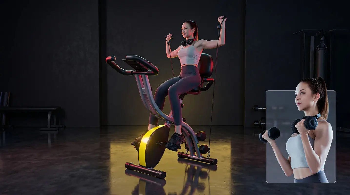 Multipurpose Exercise Bike w/ Dumbbells & Resistance Bands Exos Fitness