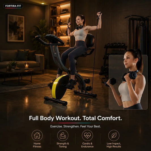 Multipurpose Exercise Bike w/ Dumbbells & Resistance Bands Exos Fitness