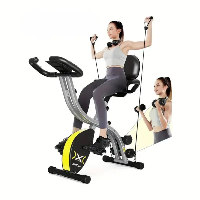 A woman exercising on a stationary bike 